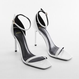 Mango White Patent Ankle-Cuff Strap Stiletto Heels Sandals. US 7.5 EU 38. Used.